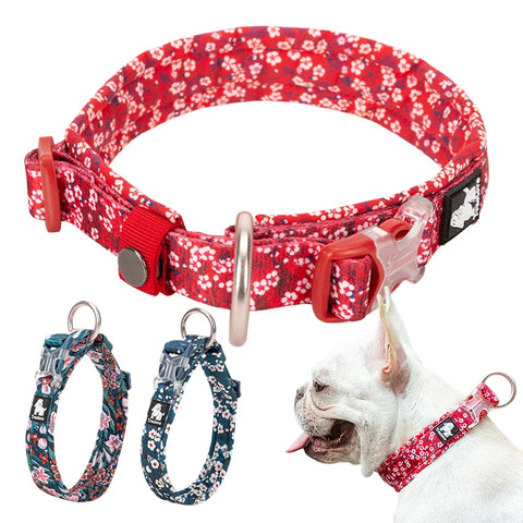 Winhyepet Floral Dog Collar Traveling Walking Outdoors Comfort Padded with Buckle Collar For All Breeds Husky Chihuahua Pitbull