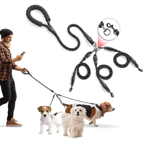3-in-1 Triple Dog Leash with Padded Handle Multifunction Detachable Nylon Pet Leash for Outdoor Walking Hiking Dog Traction Rope