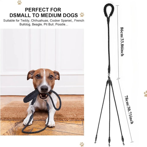 3-in-1 Triple Dog Leash with Padded Handle Multifunction Detachable Nylon Pet Leash for Outdoor Walking Hiking Dog Traction Rope