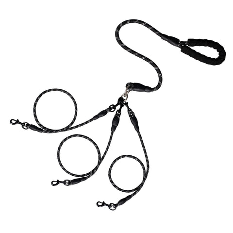 3-in-1 Triple Dog Leash with Padded Handle Multifunction Detachable Nylon Pet Leash for Outdoor Walking Hiking Dog Traction Rope