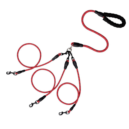 3-in-1 Triple Dog Leash with Padded Handle Multifunction Detachable Nylon Pet Leash for Outdoor Walking Hiking Dog Traction Rope