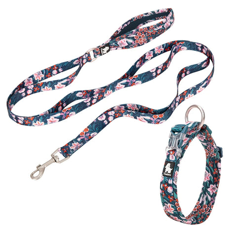 Winhyepet Floral Dog Collar Traveling Walking Outdoors Comfort Padded with Buckle Collar For All Breeds Husky Chihuahua Pitbull