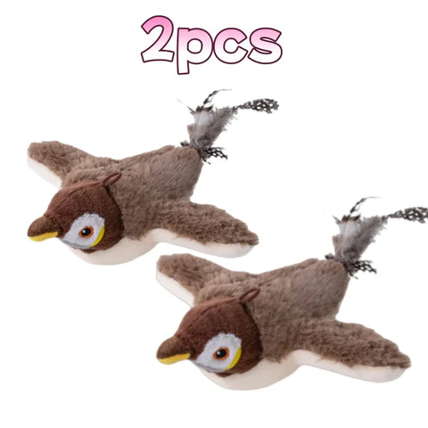 Hot Rechargeable Interactive Simulated Bird Cat Toy Touch Activated Chirping Flapping No Flying Plush Pet Toy for Cats Dogs