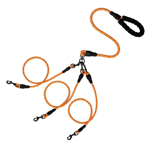 3-in-1 Triple Dog Leash with Padded Handle Multifunction Detachable Nylon Pet Leash for Outdoor Walking Hiking Dog Traction Rope